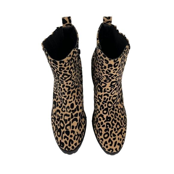 Qupid Cheetah Ankle Boots Bootie Animal Print Size 8 Black Tan Chunky Block Heel - Picture 8 of 13